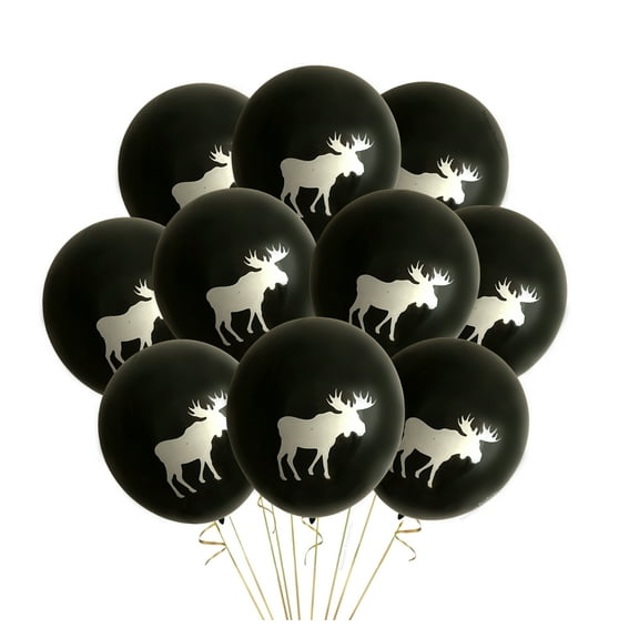 Moose Balloons 12ct, Black Moose Birthday Party Latex Balloons 12" Standard, Woodland Themed Birthday