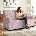 thumbnail image 2 of TSOVTHRID Pink Bohemia Leaf Print Loveseat Recliner Cover, 6-Piece Reclining Loveseat Covers with Elastic Bottom Sofa Furniture Protector for Pet Dog, 2 of 7