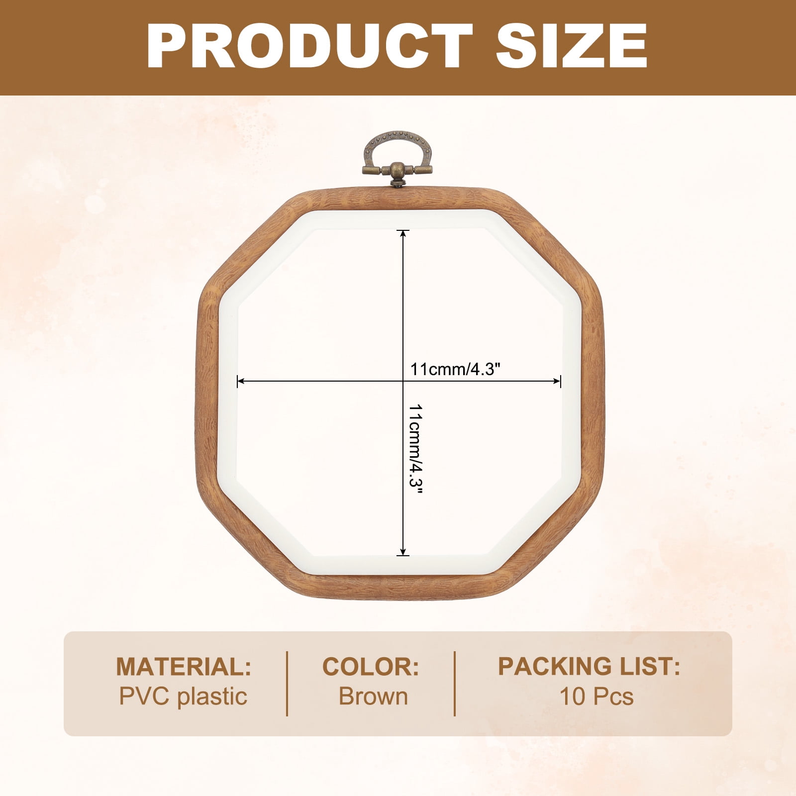 Uxcell 10 Pieces 4.3"x4.3" Embroidery Hoops Frame Imitated Wood Octagonal Cross Stitch Hoop Ring for Embroidery Art Craft Handy Sewing Decoration