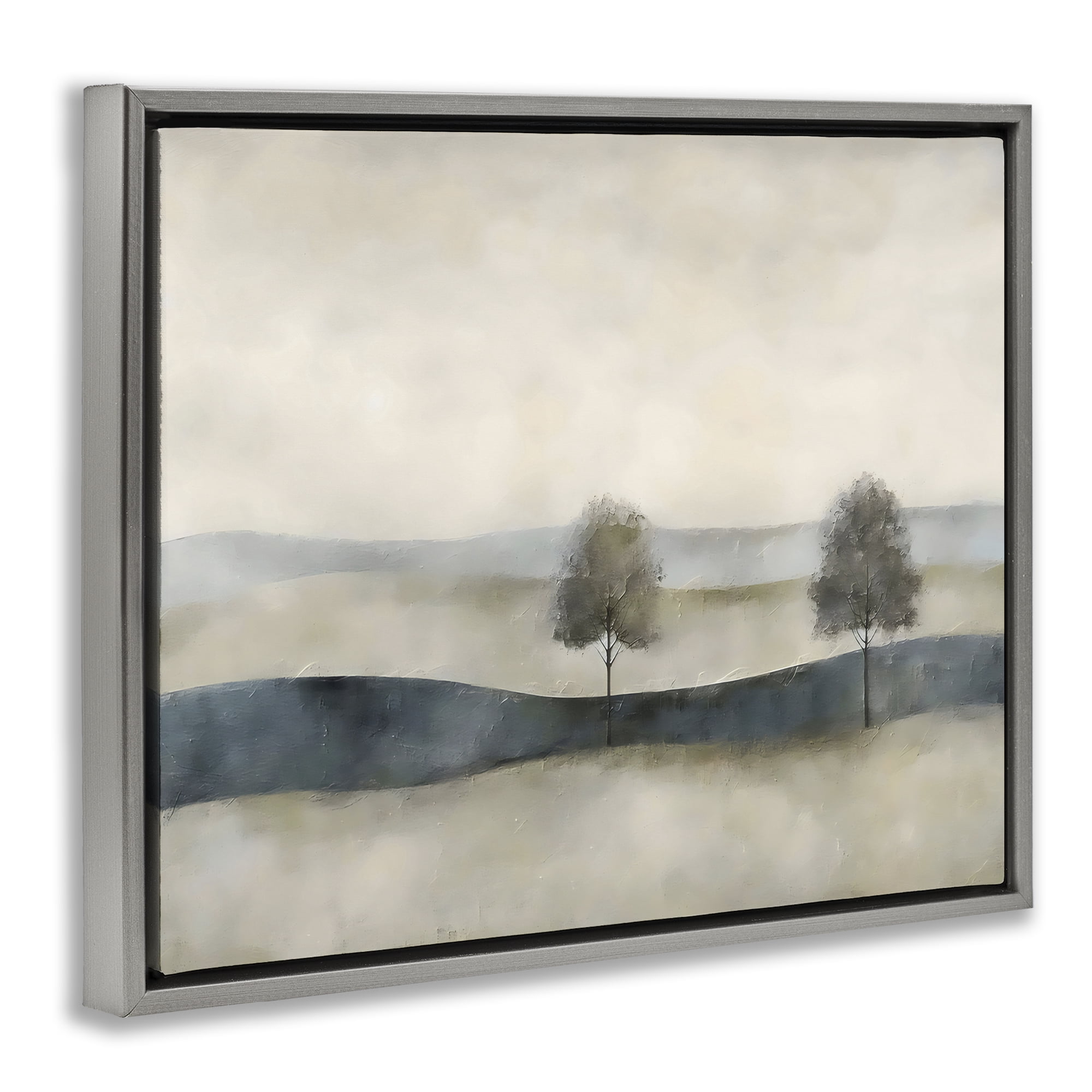 Stupell Industries Muted Horizon with Trees Gray Framed Floater Canvas Wall Art, design by Riley B