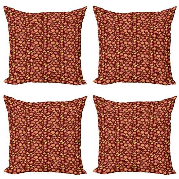 Ambesonne Floral Throw Pillow Cover 4 Pack, Fiery Flowers Concept, 18", Multicolor