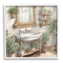 Stupell Industries Bathroom View with Plants Botanical & Floral Painting White Framed Art Print Wall Art, 12 x 12