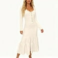 thumbnail image 5 of Boho Western Dress, Long Sleeve Smocked Ruffle Maxi Dress with Front Buttons, Perfect for Country Concert, Date Night & Fall Outing White S, 5 of 5