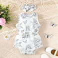 thumbnail image 3 of Mikrdoo Baby Girls Clothes Butterfly Print Floral Graphics Sleeveless Summer Bodysuits With Headband 2Pcs Romper Sets 3-6 Months White, 3 of 8