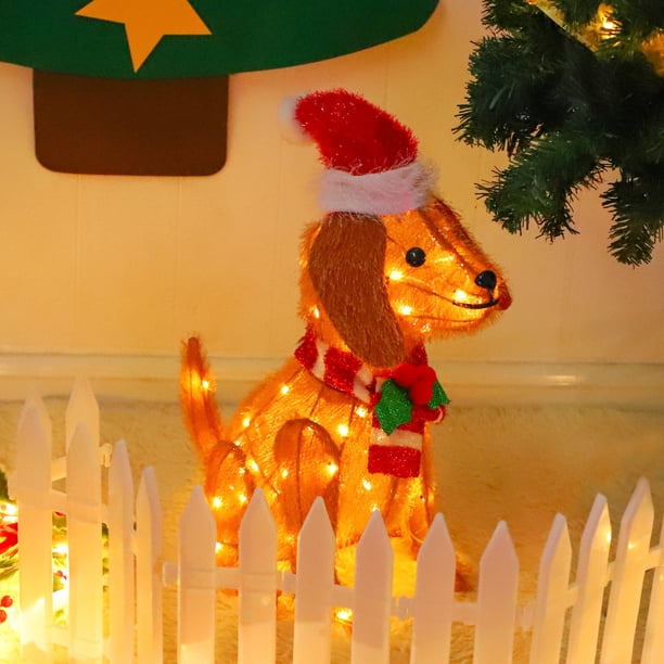 Fiudx Luces Navideñas de Perro Salchicha, Estructura de Hierro y Plástico, Decoración para Interiores y Exteriores, Decoración para Eventos Festivos y de Temporada, Fácil Montaje, Tamaño 20 X 22 X 42