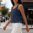 thumbnail image 6 of ClodeEU Women's Solid Color Crew Neck Denin Tank Top, Casual Sleeveless Jean Tops Navy,Women's Plus S, 6 of 8