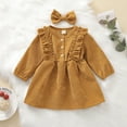 thumbnail image 2 of Mercatoo Toddler Baby Kids Girls Solid Color Long-Sleeved Ruffle 𝐁otton Dress Princess Dress With Hairband Set Girls Dresses, 2 of 9