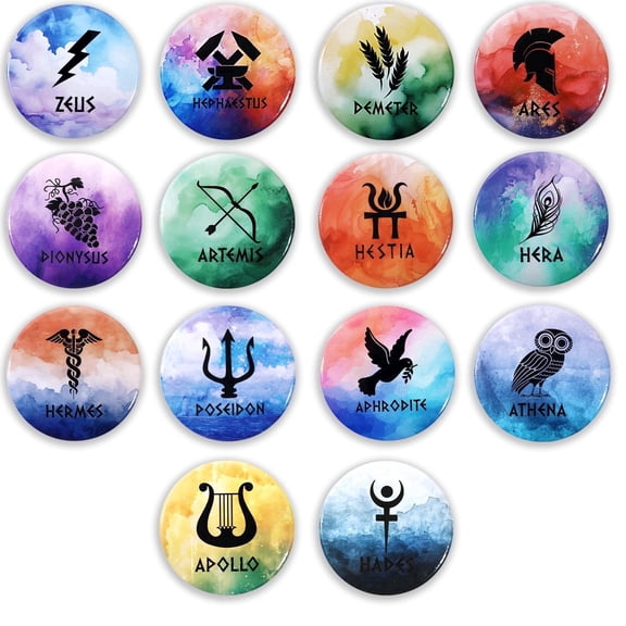 Htabiol Olympian Gods Symbol Button Pins, 14 Count
