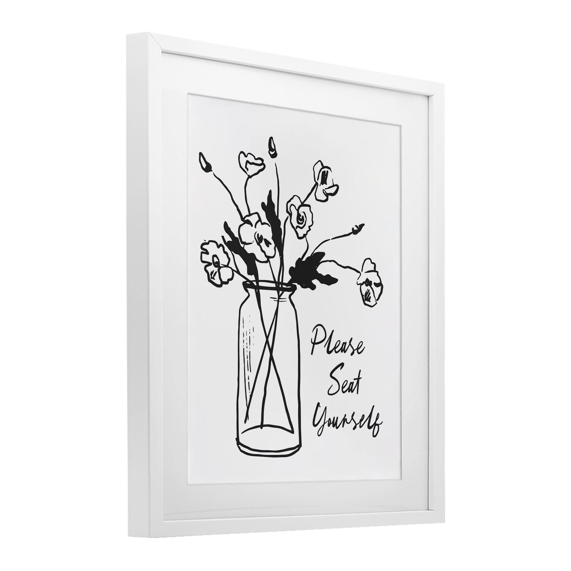Stupell Industries Seat Yourself Bathroom Flowers White Framed Print Under Glass, design by Lettered and Lined