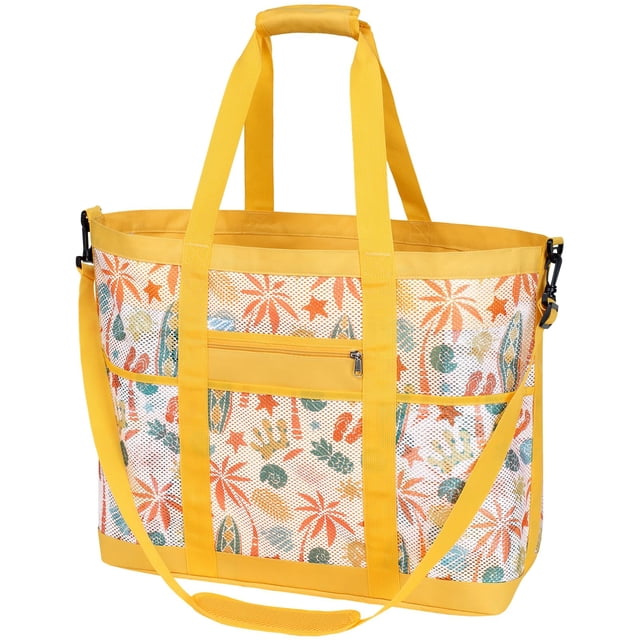 Bolsa de playa de malla color F con 9 bolsillos para viajes, color amarillo