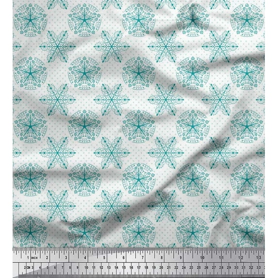 Soimoi Poly Georgette Fabric Dot & Snowflake Artistic Printed Fabric 1 Yard 52 Inch Wide