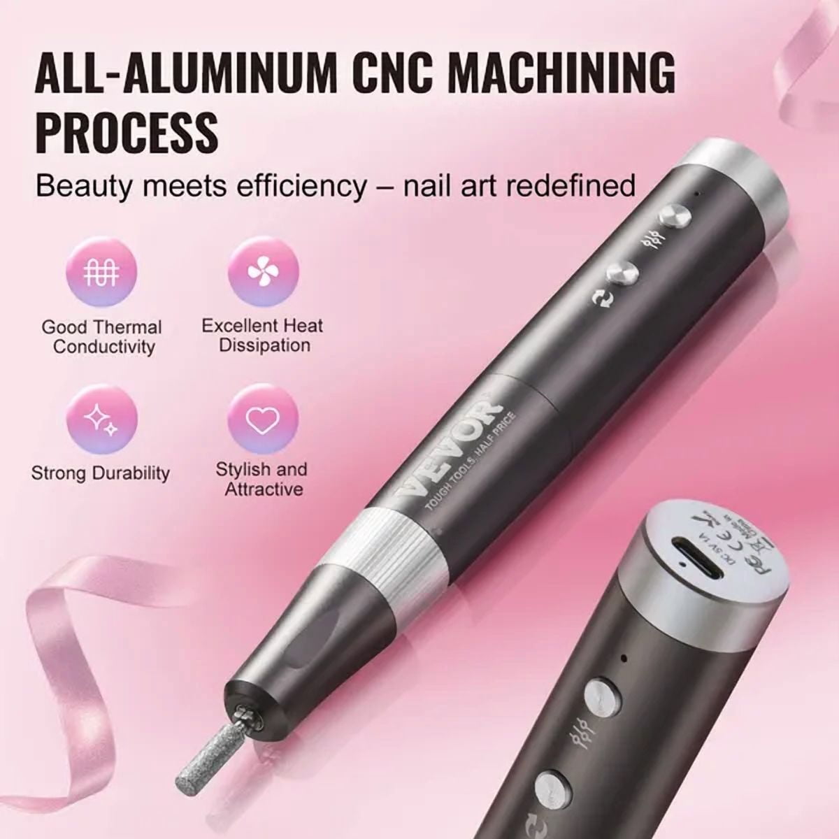 Cordless Electric Nail Drill - 30,000RPM Rechargeable Nail E-File Machine for Manicure & Pedicure, Portable with 50 Sanding Bands, Perfect for Dead Skin Removal & Nail Smoothing