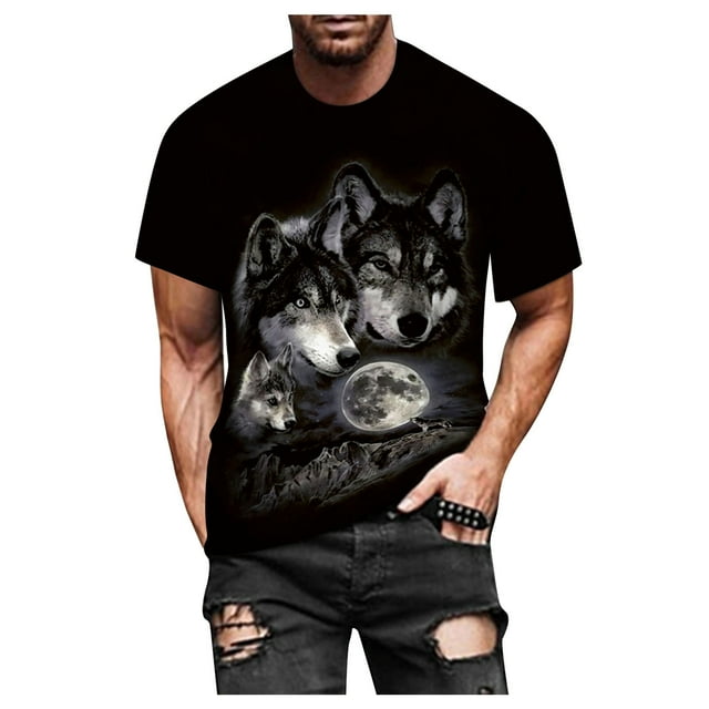 T-shirt pour Hommes à Manches Courtes Hommes Femmes Printemps Été Décontracté Ajusté T-Shirt à Manches Courtes Imprimé 3D Haut Blouse avec une base Noire et une Impression 3D Détaillée de Loups et d'Une Lune. Conçu pour le Printemps et l'Été, Ce T-Shirt Décontracté Ajusté Est Fabriqué en polyester pour le Confort et le style. Convient aux Hommes et aux Femmes, Il Est Catégorisé sous Hauts et Chemisiers pour Femmes.