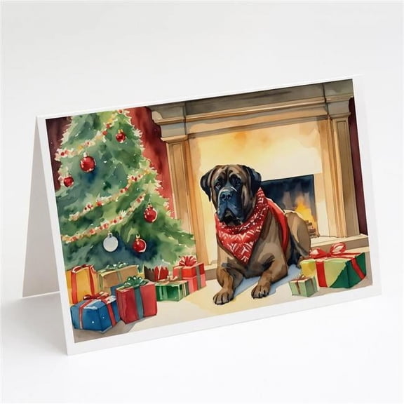 Bullmastiff Cozy Christmas Greeting Cards Pack of 8 7 in x 5 in