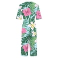 thumbnail image 4 of Sokhug Womens Floral Print V Neck Jumpsuit 3/4 Sleeve Wide Leg Cropped Pants with Pockets Casual Summer Romper, 4 of 5