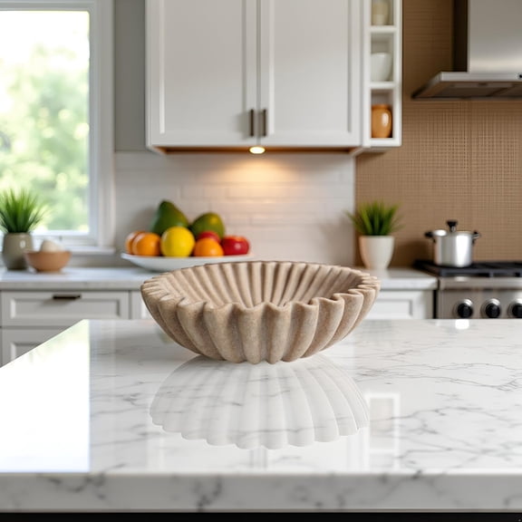 10 Inch Scalloped Decorative Bowl, Modern Ruffle Design Fruit Bowl, Tabletop Key Dish for Entryway or Kitchen Counter