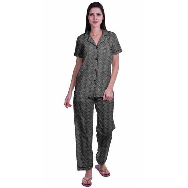 Moomaya Pyjama pour Femmes Ensemble de Pj Chemise de Pyjama en Coton Imprimé à Boutons Tenue de Nuit