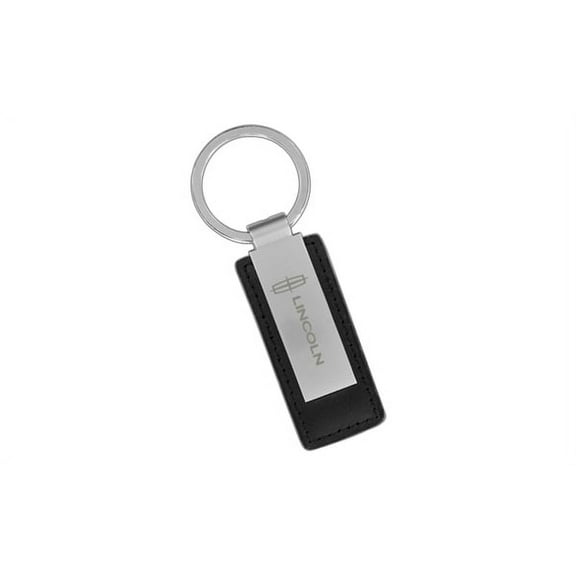 Lincoln Black Leather & Metal Rectangular Key Chain Keychain Fob