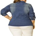 thumbnail image 3 of Agnes Orinda Women‘s Plus Size Fall Outfits Drawstring Waist Zipper Denim Jacket, 3 of 6