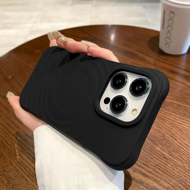 3D Wave Satin Ruffle Pattern Phone Case For iPhone 15 Pro max 14 Plus 13 Pro 12Magnetic wireless charging Solid Color Back Cover LXY