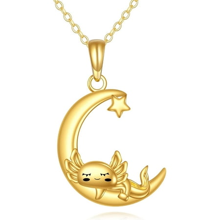 XATENJE14K Solid Gold Axolotls Necklace Moon Axolotl Pendant Necklace Axolotl Jewelry Gifts for Women