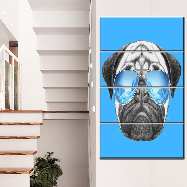 Chien Carlin avec Miroir Lunettes de Soleil - Impression sur Toile Animal