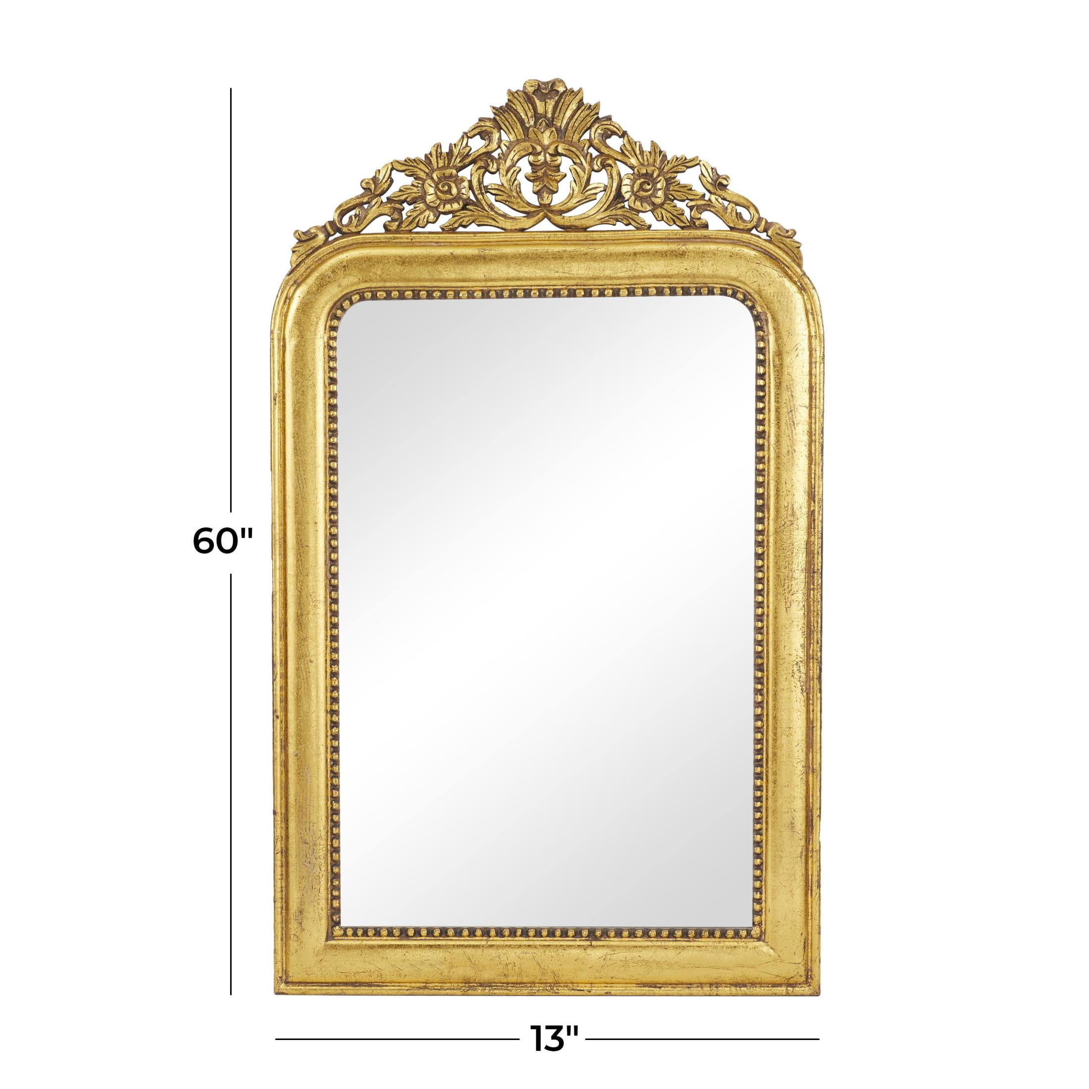 DecMode 36" x 60" Gold Intricately Carved Acanthus Floral Wall Mirror