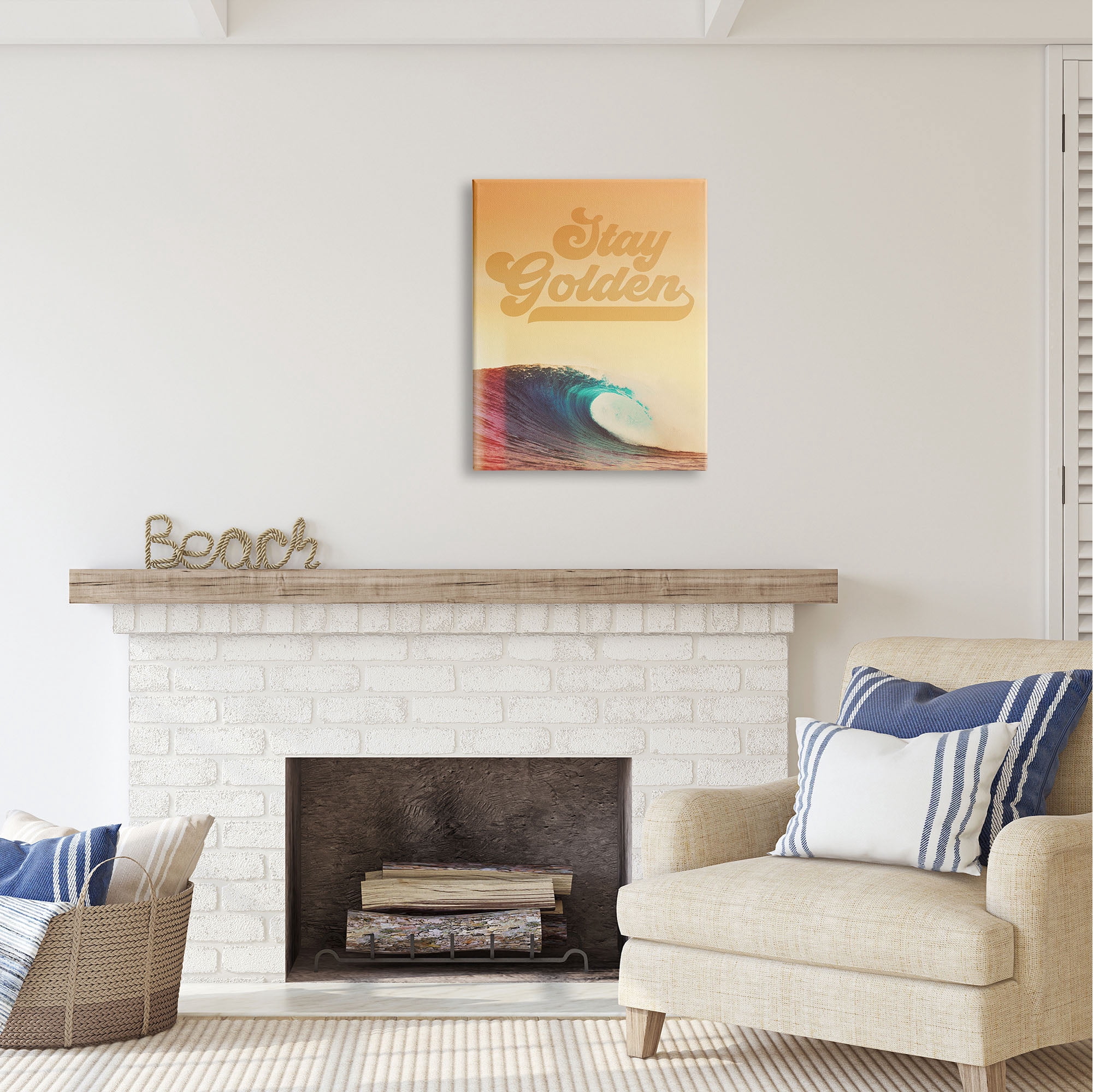 Stupell Industries Stay Golden Beach Waves Nature Painting Gallery Wrapped Canvas Print Wall Art, 24 x 30