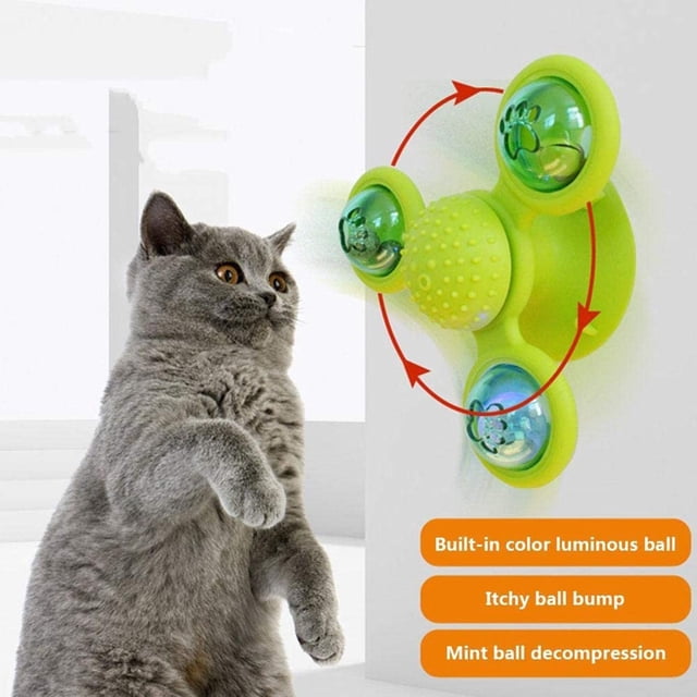 3-Headed Windmill Cat Toys, Turnable Interactive Pet Toy with Suction Cup, Perfect Gift Choice for Pets