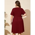 thumbnail image 7 of SHOWMALL Women's Plus Size Dress, Crossover Wrap V Neck Summer Dress with Pockets, Wine Red 2X Elastic High Waist A-Line Casual Party Work Dress, 7 of 7