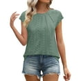 thumbnail image 6 of Lenpel Women's Tank Tops Fashion Summer Cap Sleeve Crew Neck Pleated Eyelet Embroidered T Shirts Dressy Casual Blouses, 6 of 7