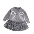 thumbnail image 2 of Conjuntos de blusas y camisas de cuello redondo y manga larga Suéter de punto para niños Cárdigan de flores Top de dos piezas y media falda Conjunto dulce y lindo Conjunto de poliéster para niños, 2 of 9
