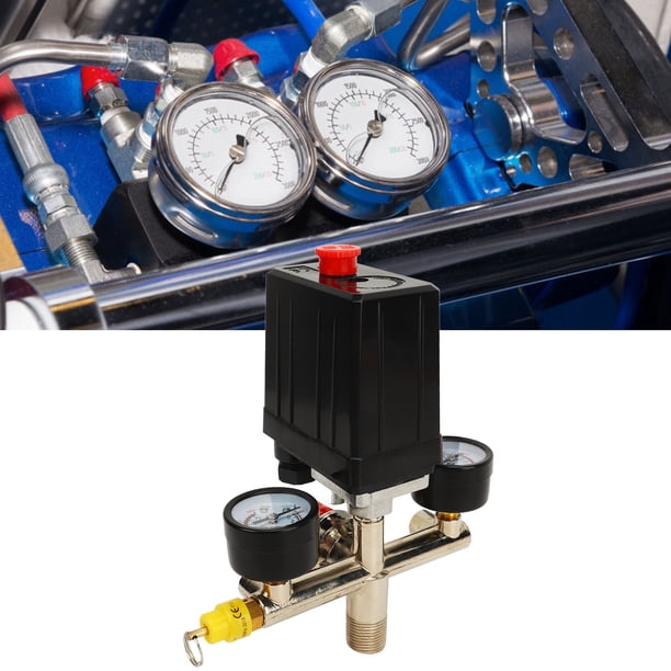 Válvula De Control De Presión Del Compresor De Aire, Instalación Simple Interfaz Estándar Del Interruptor De La Válvula De Presión Precisa De 0 A 180 PSI Con 2 Manómetros