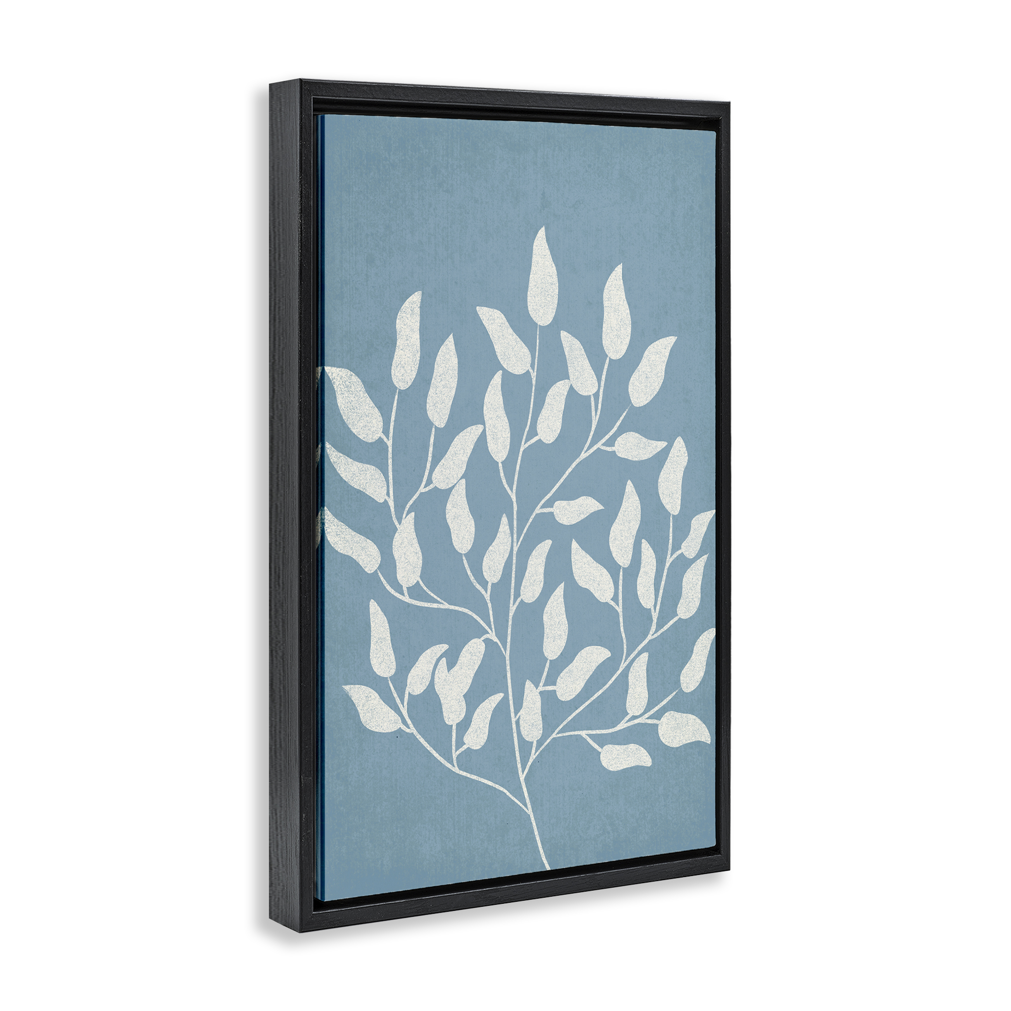 Stupell Industries Leaf Impressions on Blue Plants & Flowers Painting Black Floater Framed Canvas Art Print Wall Art, 17 x 25