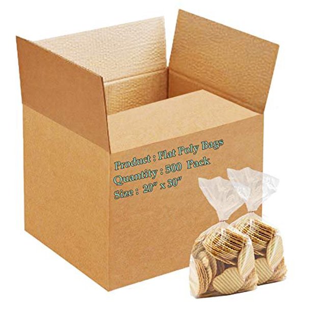 Pack of 500 Flat Poly Bags 20 x 30. Clear Polyethylene Bags 20x30. FDA Approved, 1.25 mil