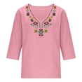 thumbnail image 5 of GEWSEY Linen Tops for Women 2026 Trendy Boho Embroidered V Neck 3/4 Sleeve Blouses Dressy Casual Loose Fit Shirts (Light Pink, 3XL), 5 of 8