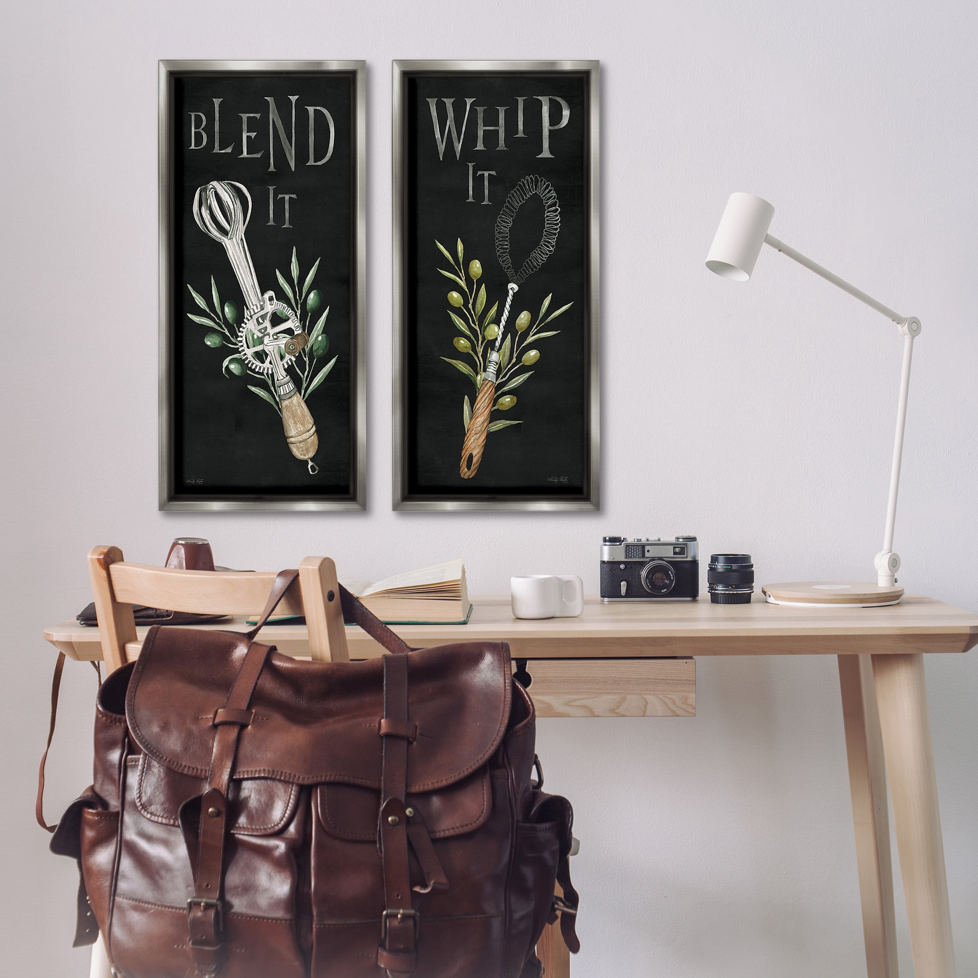 Stupell Industries Vintage Utensil Phrases Botanical & Floral Painting Gray Floater Framed Canvas Art Print Wall Art, 14 x 31, Set of 2