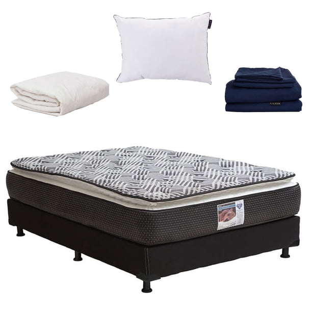 Colchón Queen Size + Box Black + Almohada One + Sábanas Softy + Protector de Colchón Spring Air Dicasa Omega