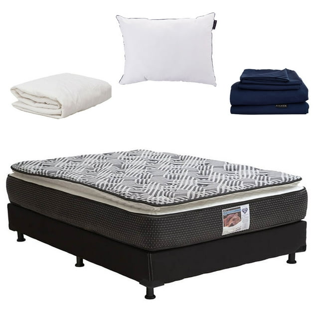 Colchón Queen Size Omega Spring Air + Box + Almohada One + Protector Ultra + Sábana Softy