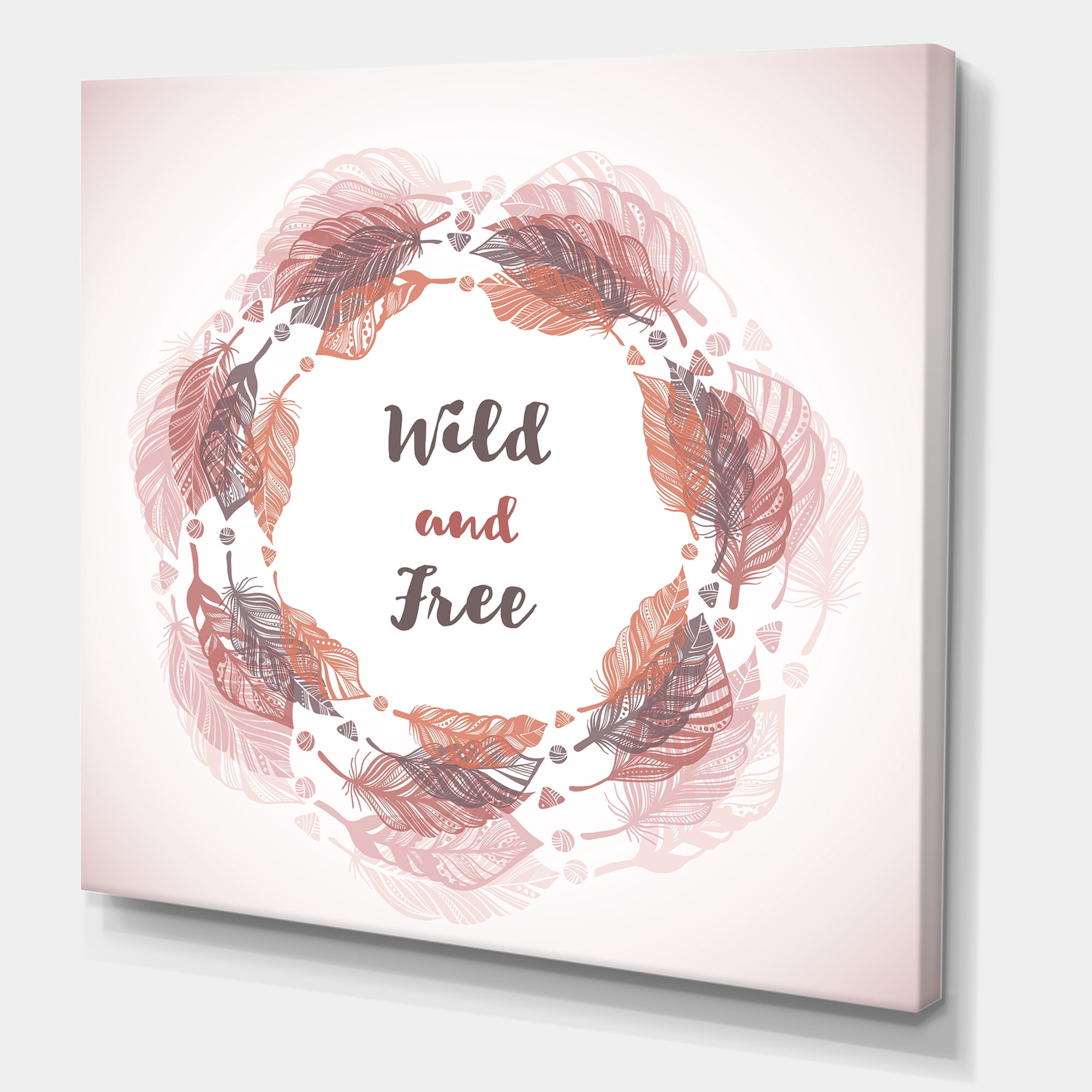 Designart ' Wild and Free Feather Wreath In Boho Style ' Bohemian & Eclectic Canvas Wall Art Print