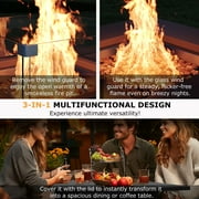 JXXM 28 Fire Pit Table, 50,000 BTU Steel Gas Firepit with Lid and Glass Wind Guard, Black