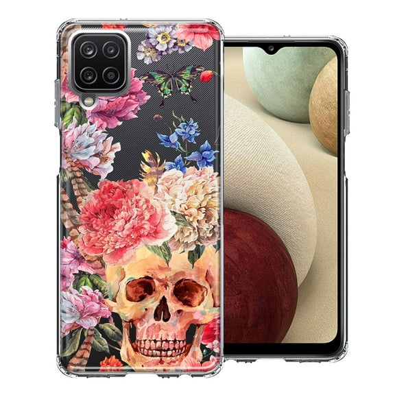 MUNDAZE Case For Samsung Galaxy A12 Indie Spring Peace Skull Feathers Floral Butterfly Flowers Phone Cover
