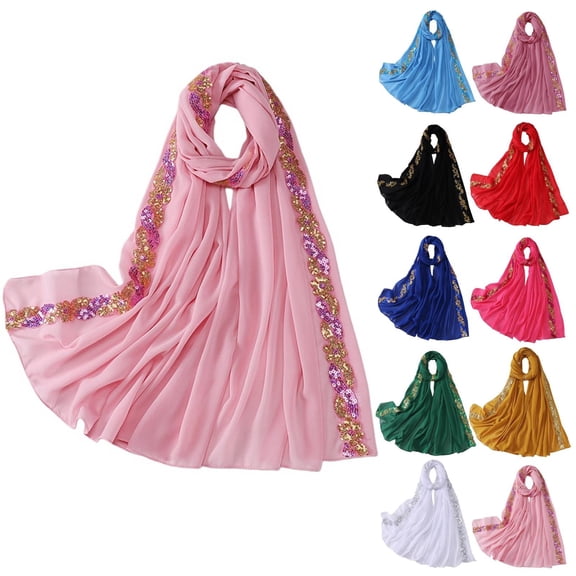 Ljudmp Chiffon Scarf Hijabs for Women Sequins Decorative Headscarf Lightweight Thin Shawl Wrap Womens Headwrap Neck Cover Black