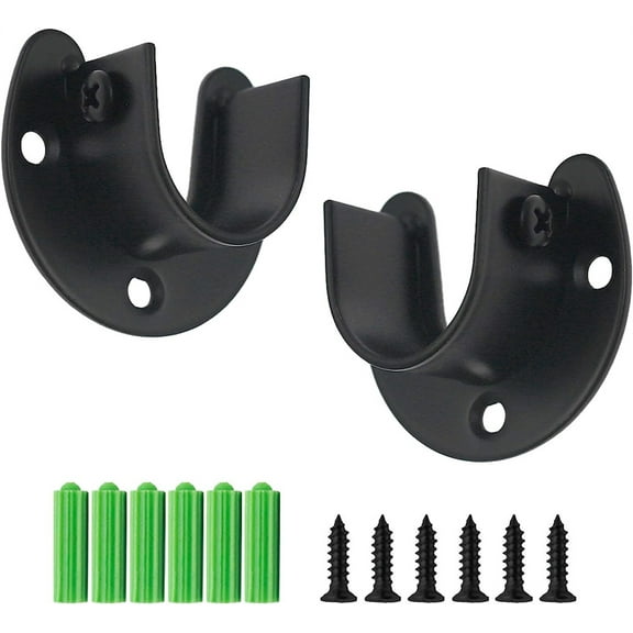 NOGIS 2 Packs Heavy Duty Stainless Steel Closet Rod Sockets Closet Pole End Supports Flange Rod Holder with Screws, 1.5 Inch Diameter, Black (U-Shaped)