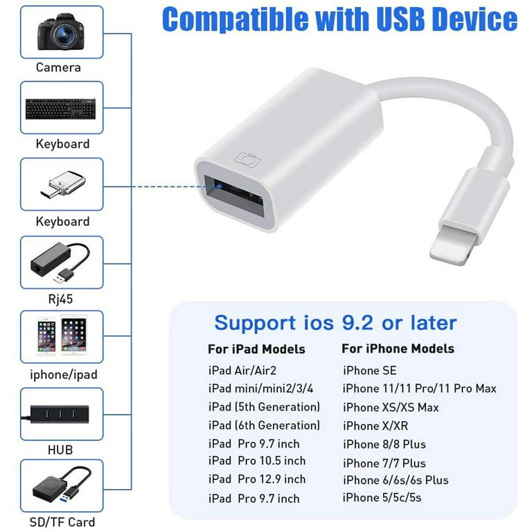 Lightning to USB Camera Connector for iPhone 6, iPad Mini, & iPad 4  Generation