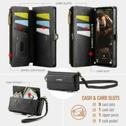 Dteck Crossbody Wallet Case for Samsung Galaxy S23 RFID Blocking 9-Card Holder Matte PU Leather Magnetic Snap Shoulder Strap Zipper Pocket Phone Case Fit for Samsung Galaxy S23,Black