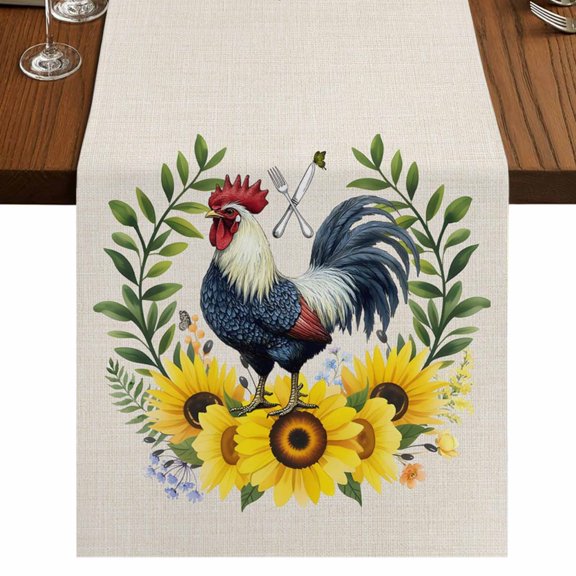 Table Runners 36 Inches Long Dress Scarves, Sunflowers Rooster Farmhouse Kitchen/Dining Table Runner, Short Coffee Tablerunners, Watercolor Leaves Retro Art Rustic 13x36 Inch