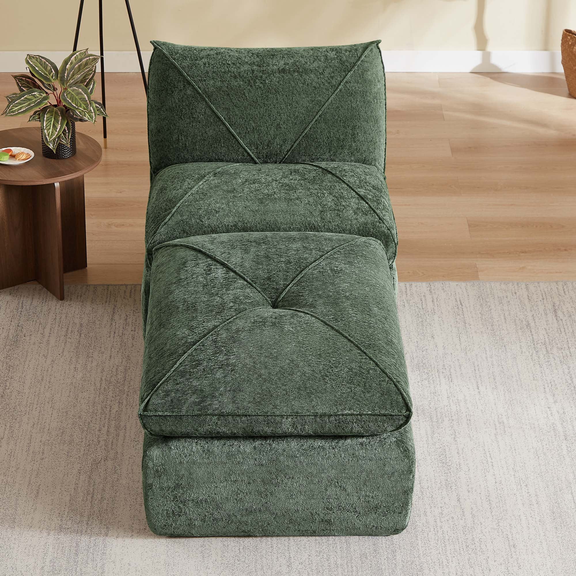 Miniyam 84" x 34" Green Left or Right Facing Chaise Lounge, Modular Add-On to Build L-Shape or U-Shape Sectional Sofa