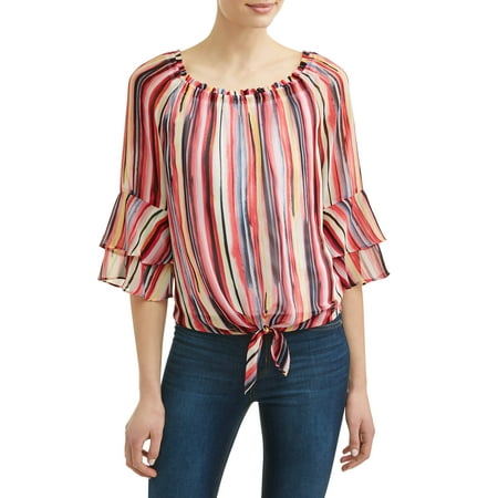 Tribal Print Tie Back Top - Women's Printed Off the Shoulder Tie Front Top