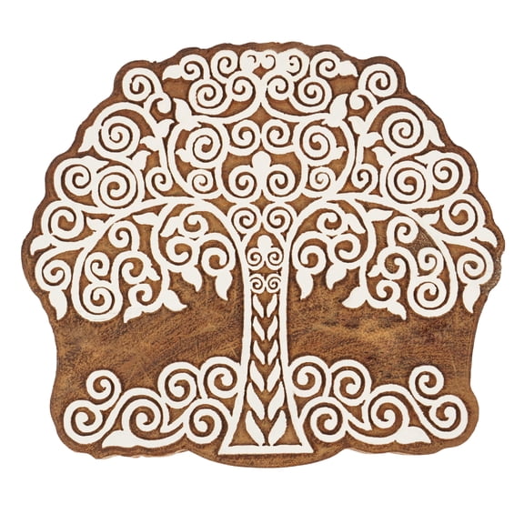 IBA Indianbeautifulart Textile Printing Block Tree Of Life Motif Hand Carved Wooden Stamp Wood Block Printing Textile Stamp For Fabric / Pottery Blocks- 4 Inches
